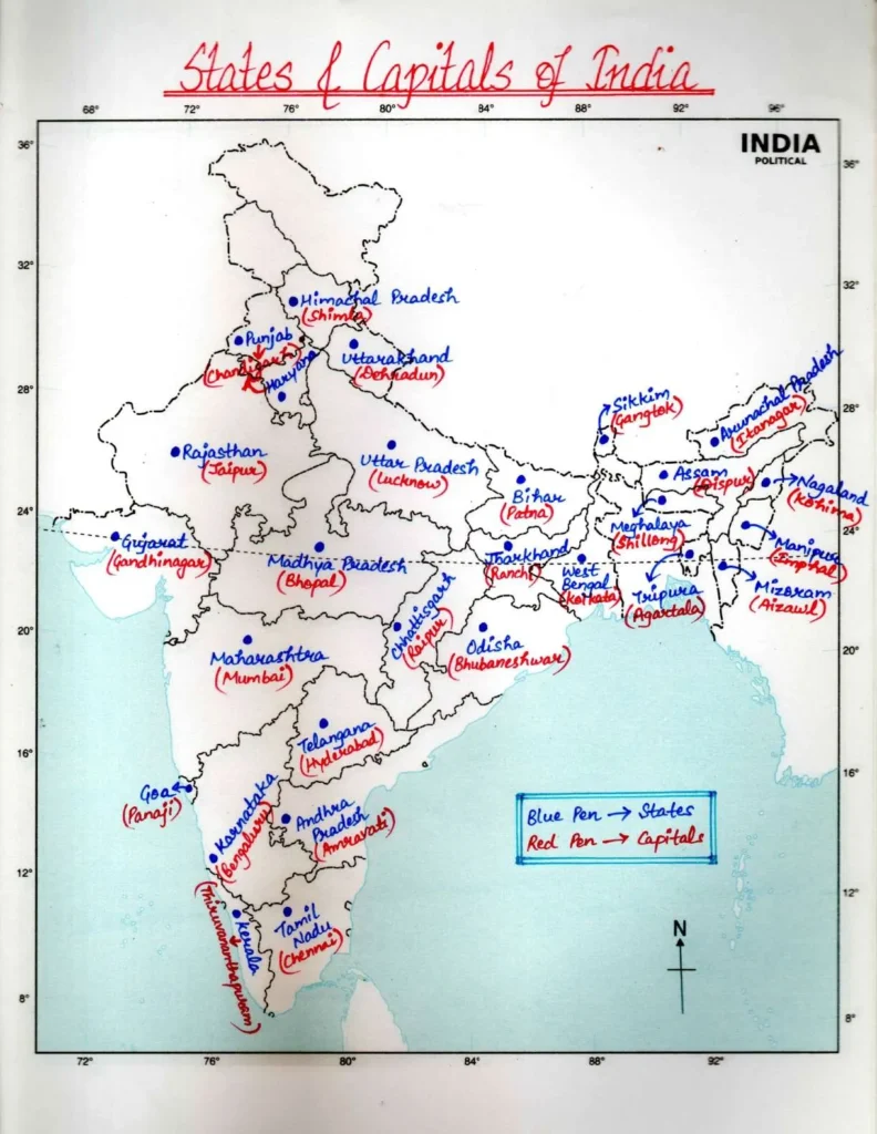 States and Union Territories of India 1 States and Capitals of India map